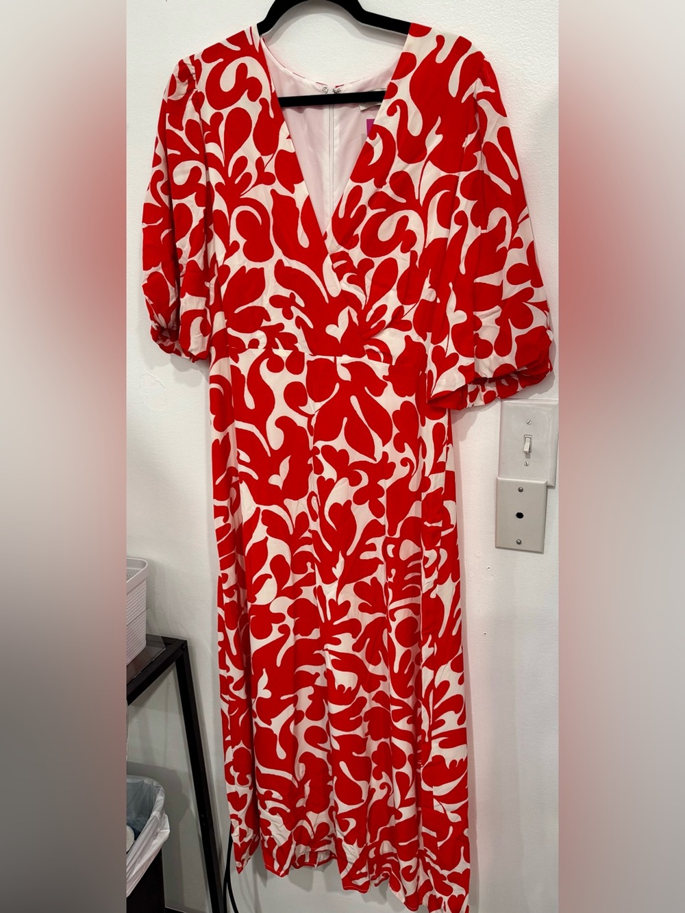 RHODE Red and White V-Neck Printed Maxi Dress